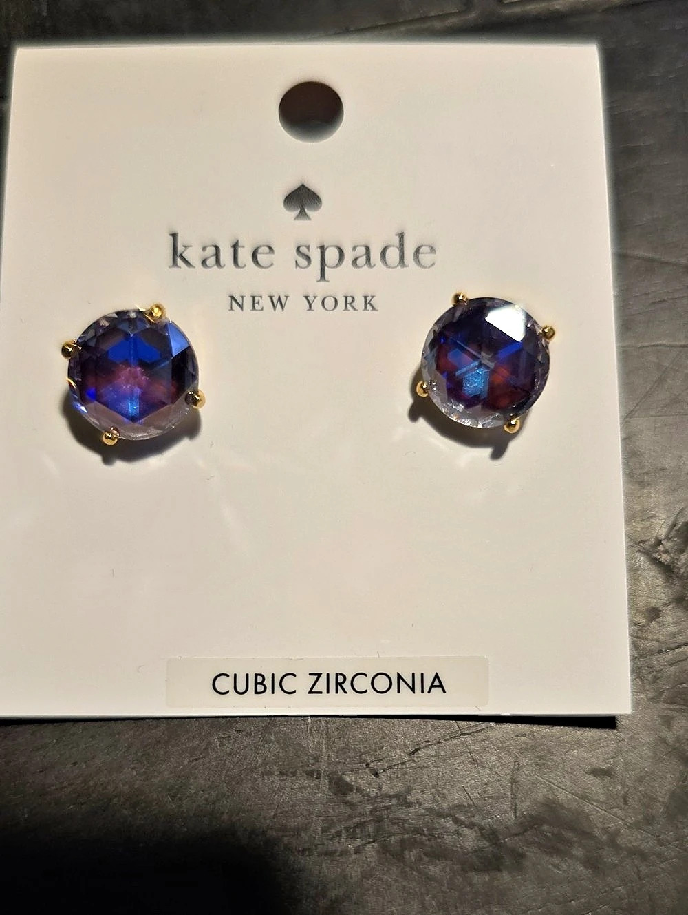 kate spade Cubic Zirconia Stud Earrings in Purple, Blue & Gold NWT